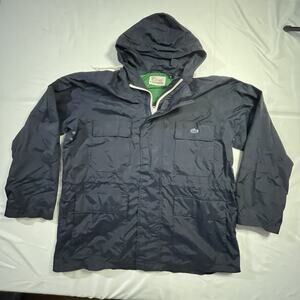 Vintage 80s Izod Lacoste Nylon Windbreaker Jacket XL Navy Blue Hooded Alligator